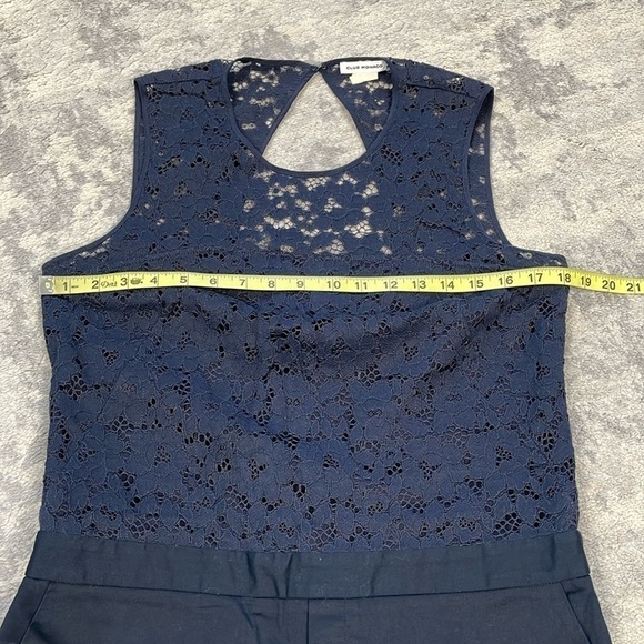 Club Monaco Alexus Mixed Media Lace Cotton Sleeveless Romper Navy Blue Sz 10 - Picture 8 of 12